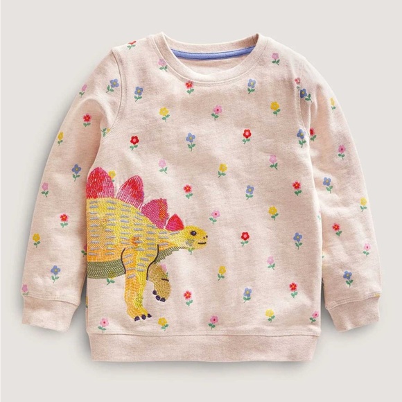 Mini Boden Other - Mini Boden | Floral Cream Sweatshirt with Cross-stitch Dinosaur| 9-10Y